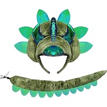 Triceratops Dinosaur Headband Tail Set,3 Horn Dragon Costume Accessories for Adult Kids Halloween Party Dress Up