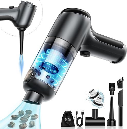 YKSINX Mini aspiradora de mano inalámbrica, aspiradora portátil para automóvil, recargable, 3 en 1, soplador de aire y bomba de mano, aspiradora