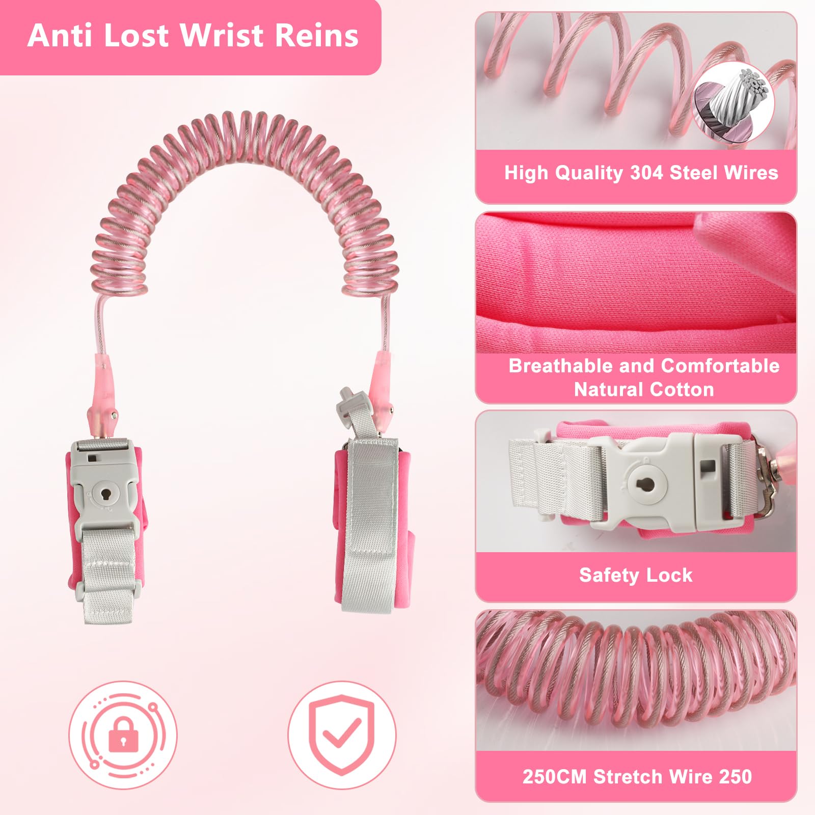 Anti Lost Toddler Wrist Reins, Anti-Lost Child Safety Wrist Link, Toddler Safety Harness Walking Leash - Image 3