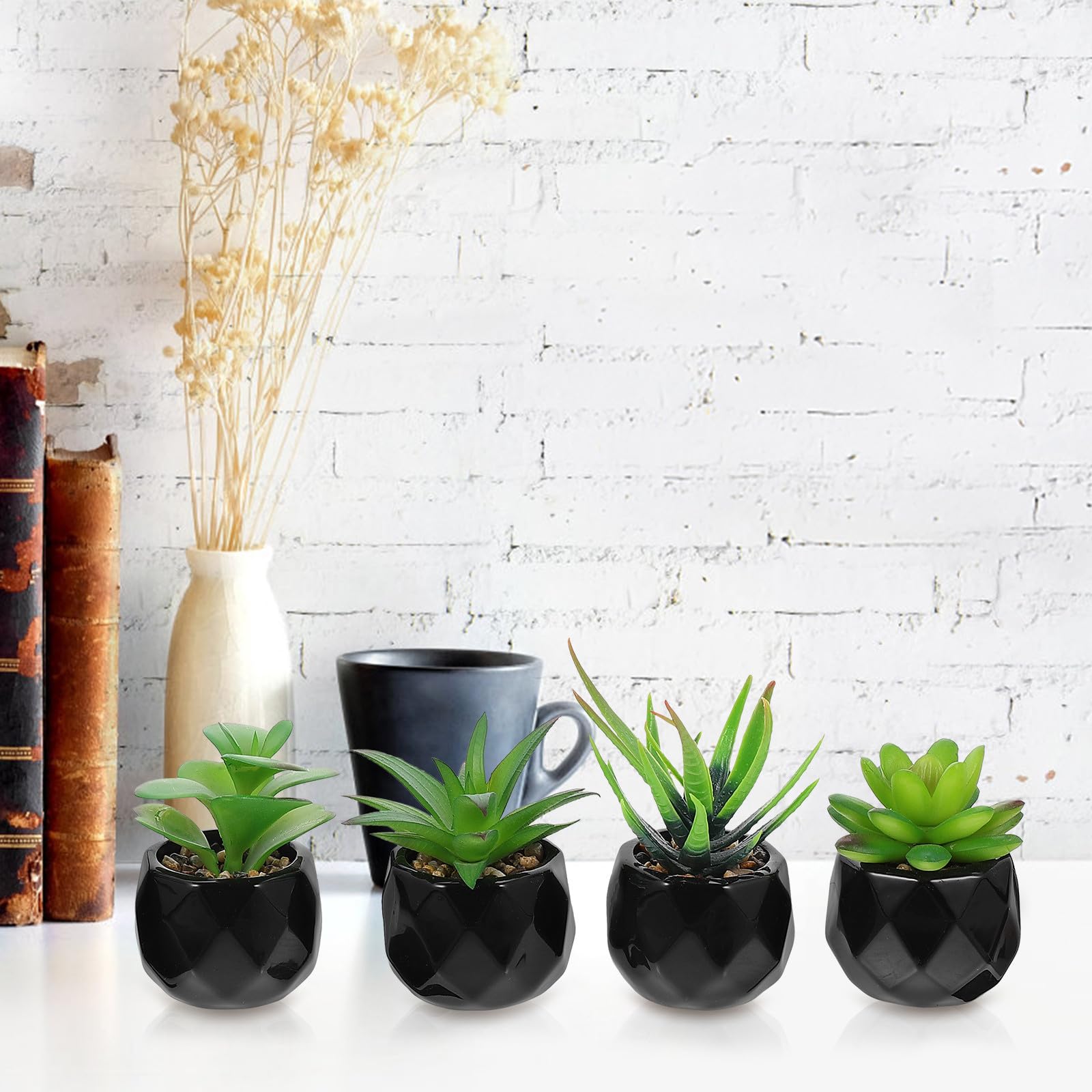 FRCOLOR Lot de 4, Plantes Succulentes Artificielles en Pot, Décoration