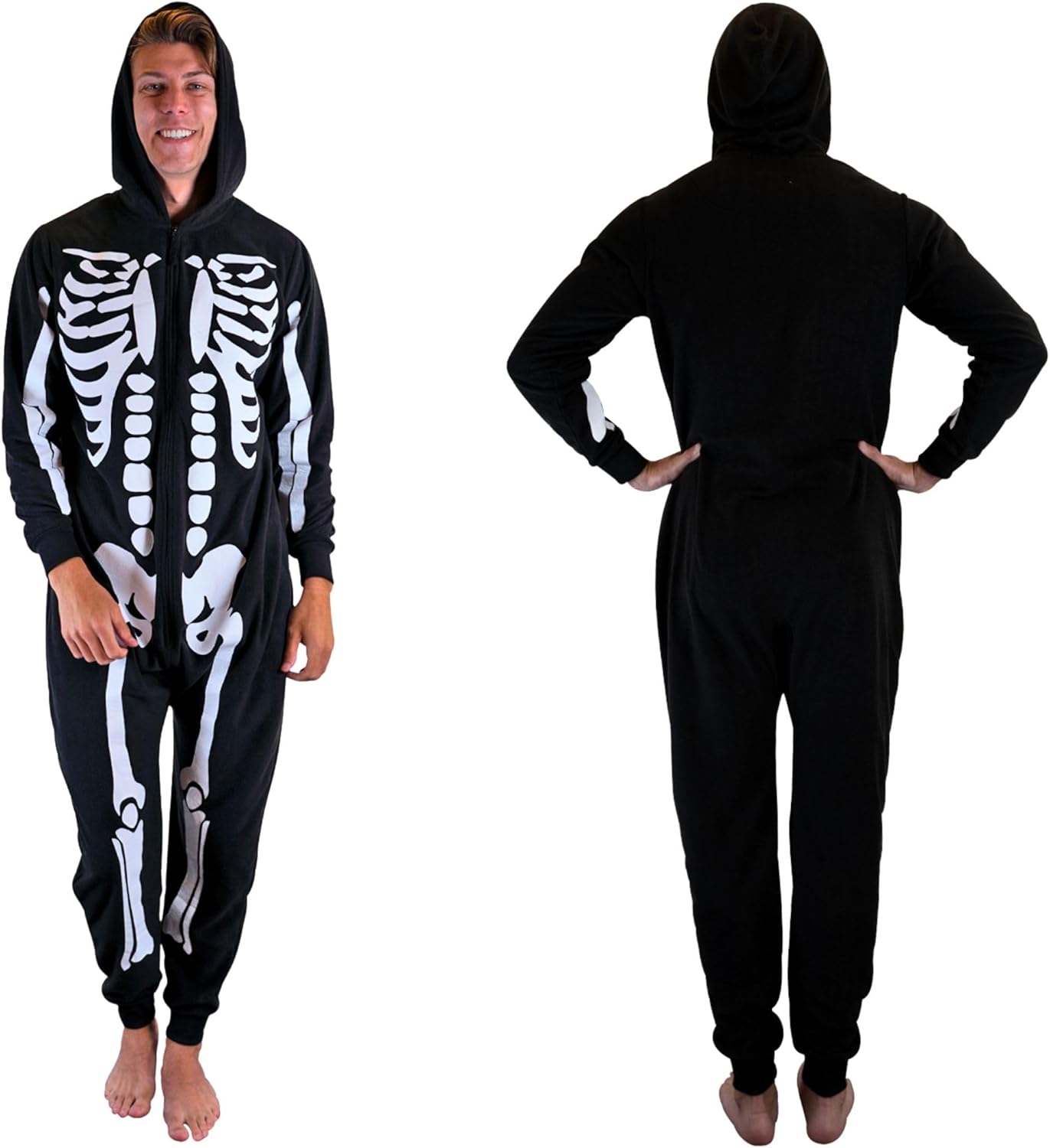SLEEPHERO Men’s Fleece Onesie – Full Zip Hooded Union Suit – Soft Adult One-Piece Year-Round Lounge Set