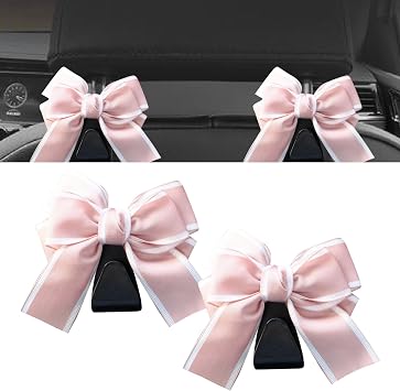2 Pcs Car Bow Seat Headrest Hook, Multi-Functional Automobile Seatback Hanging Organiser,Car Purse Hooks Fits For Most Cars Pink