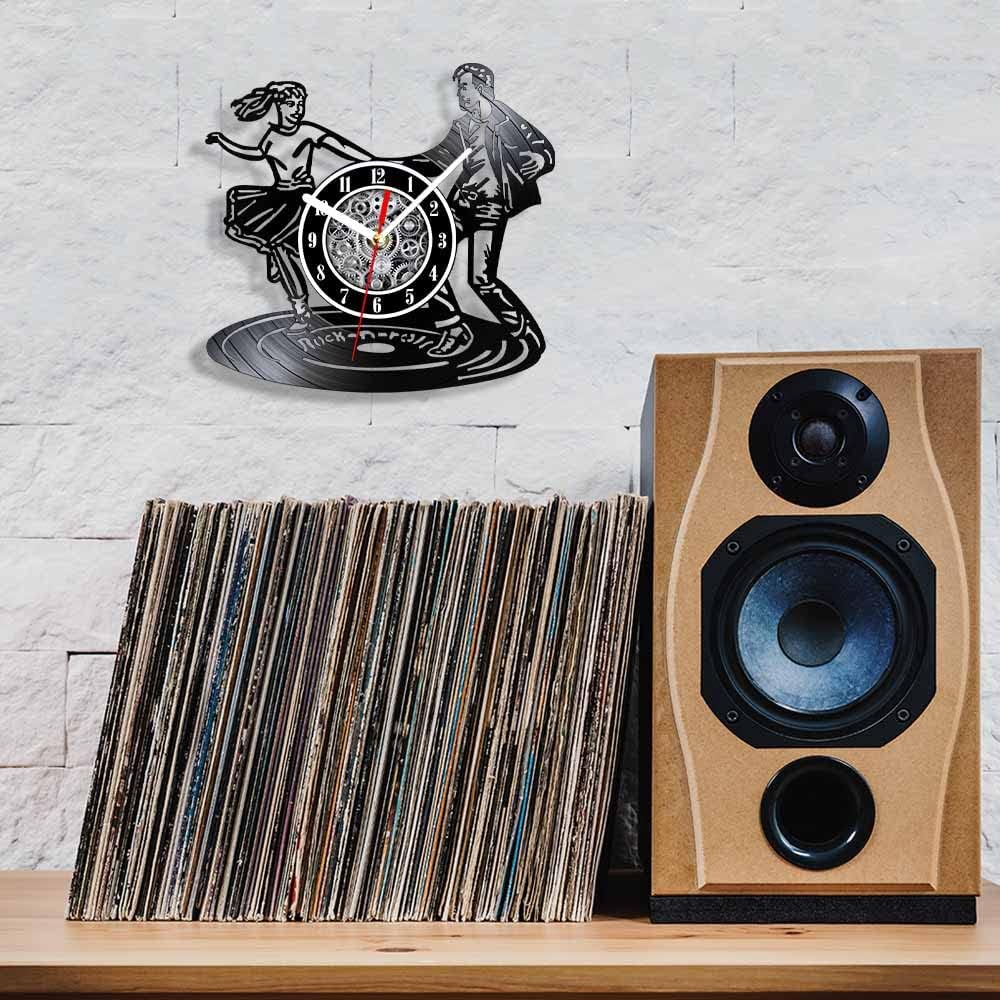 The Geeky Days Disco Silent Non Ticking Vinyl Record Wall Clock Battery Operated Quartz Rock N Roll Dancing Hanging Watch Dancer Wall Art Decor for Night Club Unique Decor