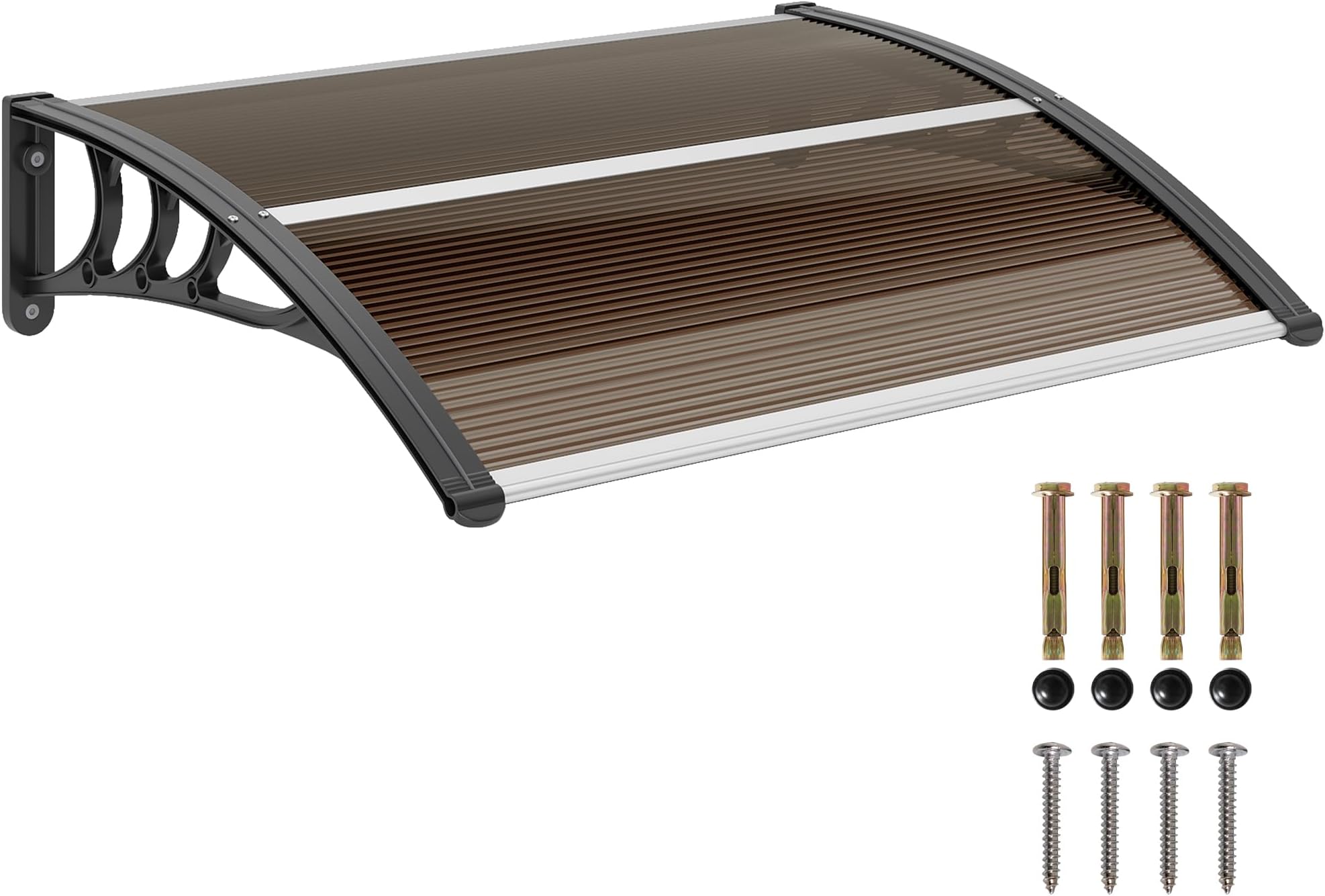 Outsunny Curved Window Door Canopy Aluminium Rigid Plastic Polycarbonate Fixed Outdoor Awning Modern Design UV Water Rain Resist