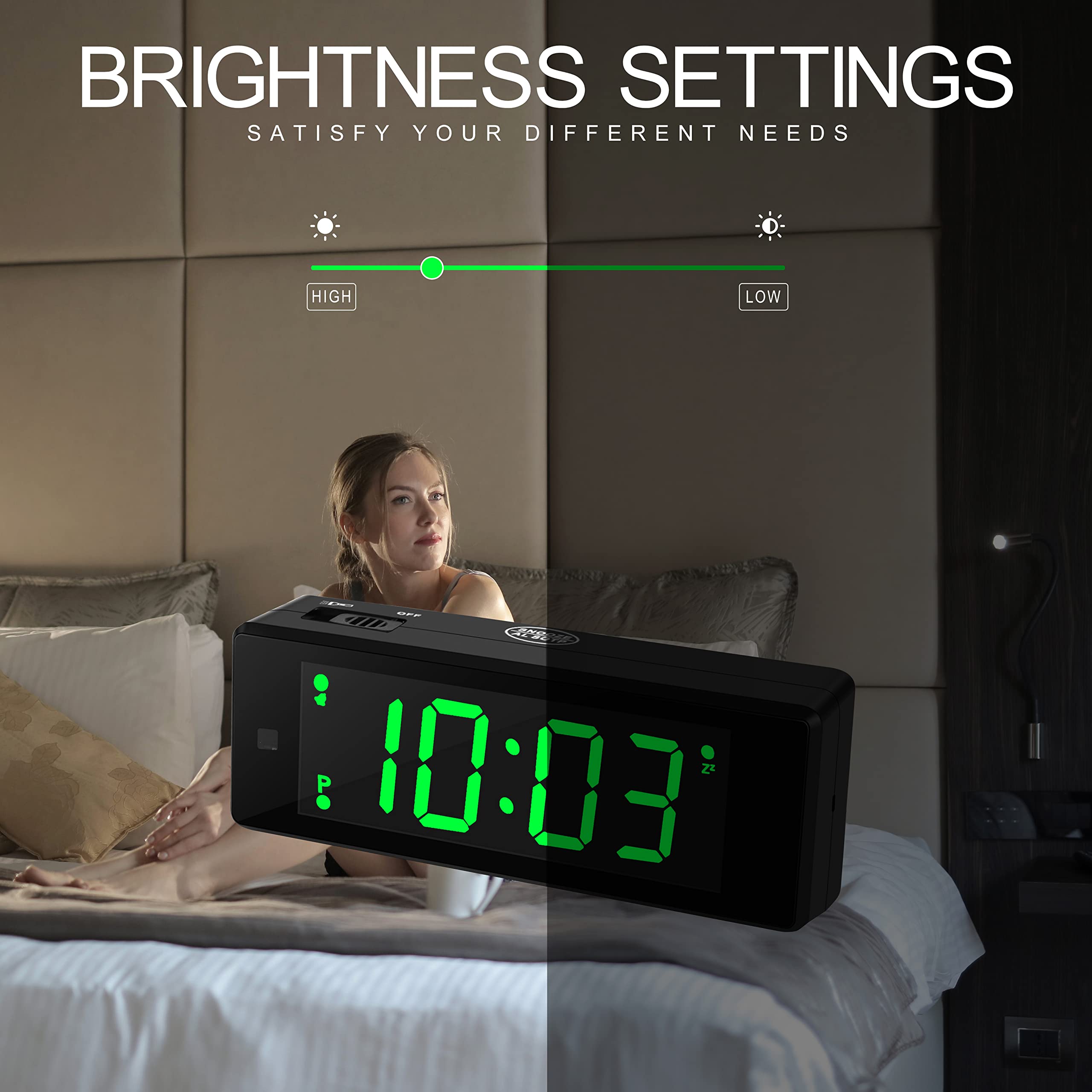 Reloj despertador digital con pantalla LED/LCD mejorada, reloj digital con linterna, brillo ajustable, repetición, funciona con pilas, pequeño reloj de viaje para mesita de noche de dormitorio