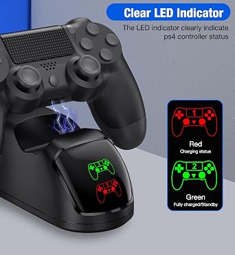PS4 Controller Charger Dock Station with Charging Cable,1.8Hrs Fast Charge PS4 Remote Charging Station, Replacement for PlayStation 4 Dualshock 4 Charger for PlayStation 4 Games