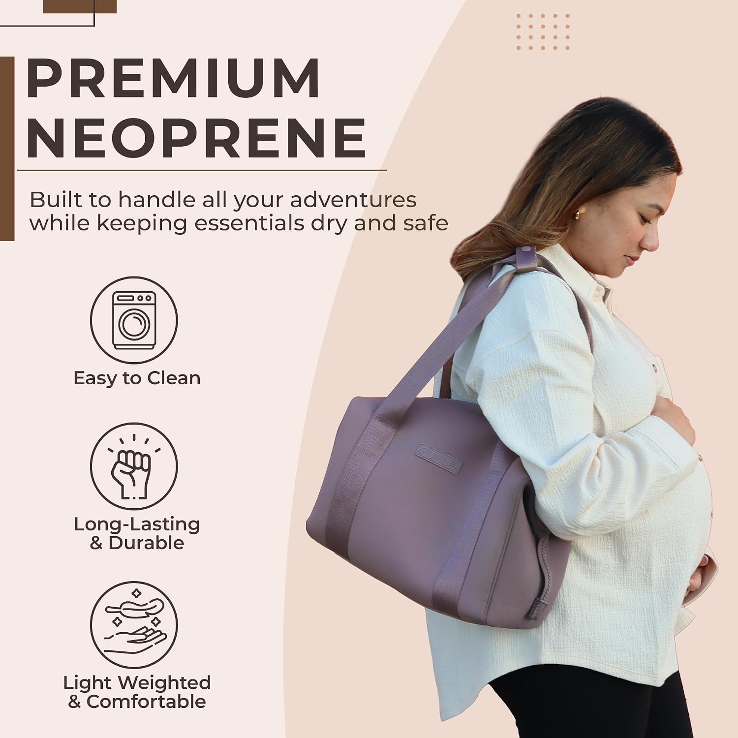 BUNSO Baby Small Diaper Bag Tote - Lightweight 12x7x8 in Neoprene Diaper Bag with Changing Pad and Pouch, Water-Resistant