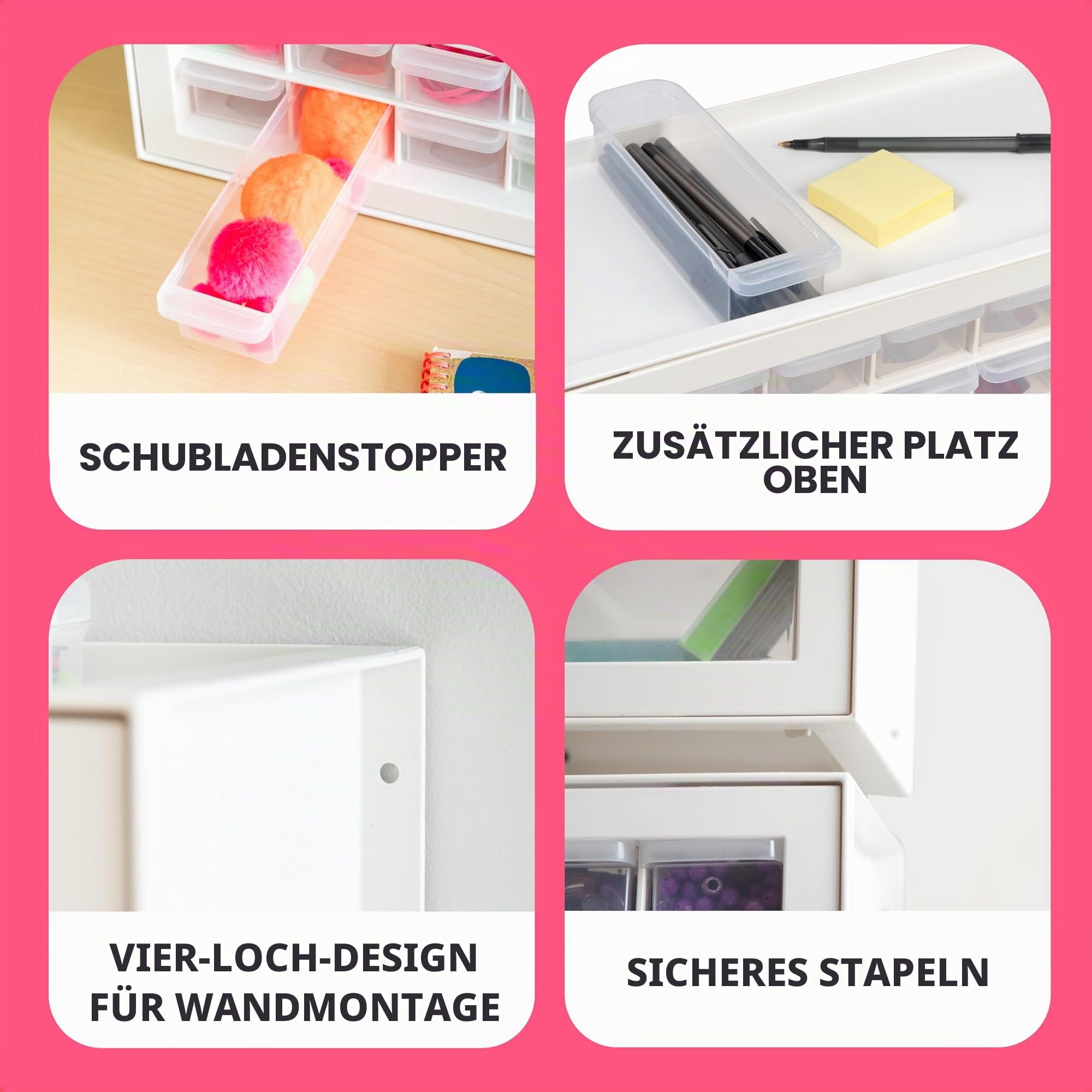 IRIS USA stapelbarer Aufbewahrungsschrank mit 64 Schubladen, 49,5 cm B x 17,8 cm T x 39,5 cm H, Weiß – Kleiner Ziegel-Organizer, Mehrzwecktruhe, Sammelalbum, Kunst, Hobby, mehrere Fächer
