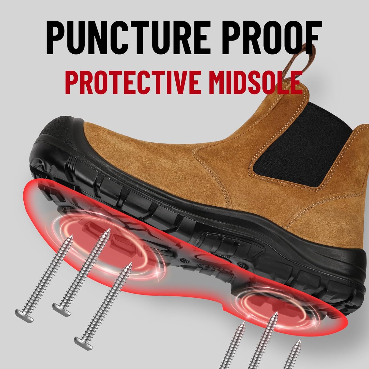 ANGRYRAM Steel Toe Slip on Work Boots for Men Waterproof Slip Resistant Fire Station Mechanic Boots Comfortable Construction Chelsea Safety Shoes - Image 4