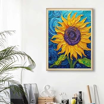 絵画(油絵&アクリル) Amazon | paint by numbers ひまわり 数字油絵 塗り絵 手塗り DIY絵