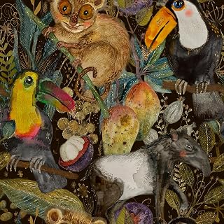 Water Powder Animals Plants Fruits Wallpaper, 17.71" X 118.1" Self Adhesive Contact Paper Modern Aesthetic Art Wall Paper for Living Room,Bathroom,Cabinets, Drawers, Countertops, Bookshelves