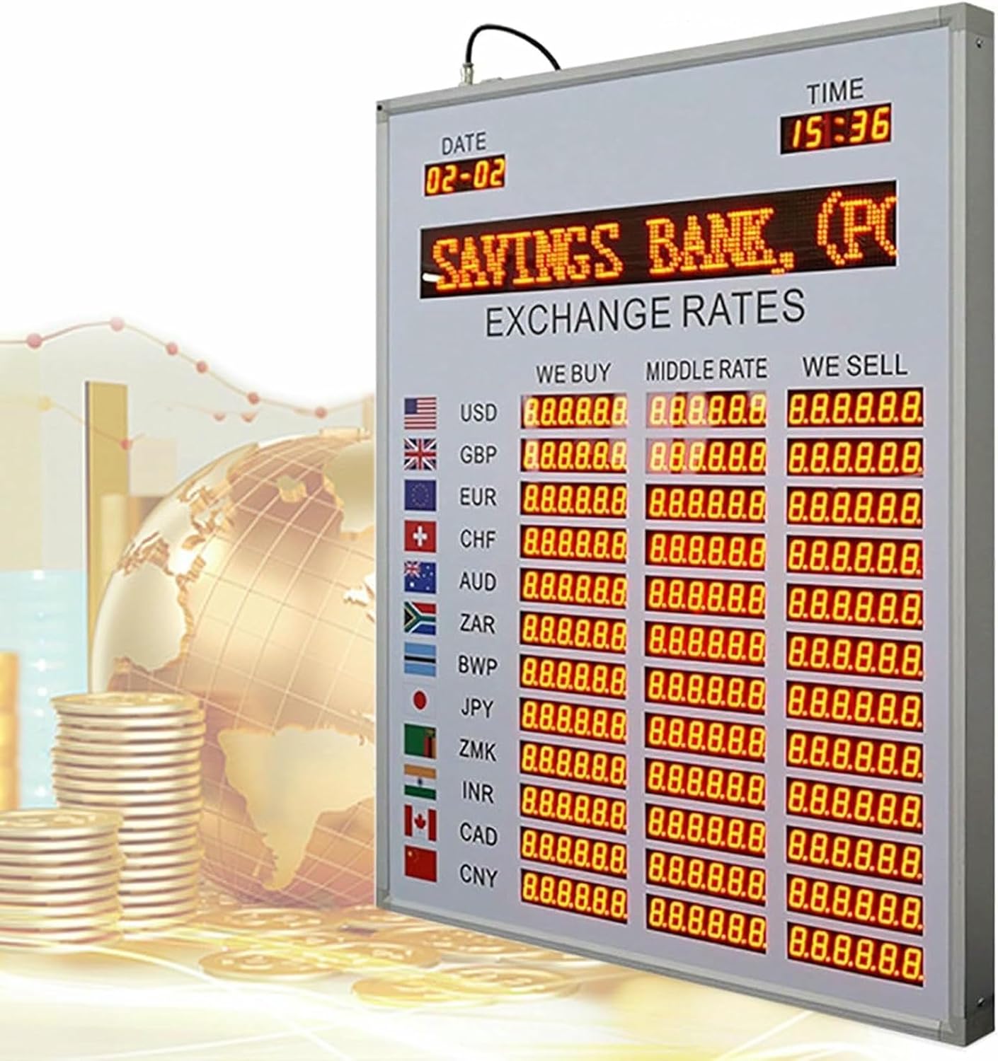 12 Countries Exchange Rate Display, World Foreign Exchange Price Screen Board, Buy/Middle Rate/Sell, Automatic Update Time, for Banks, Financial Company