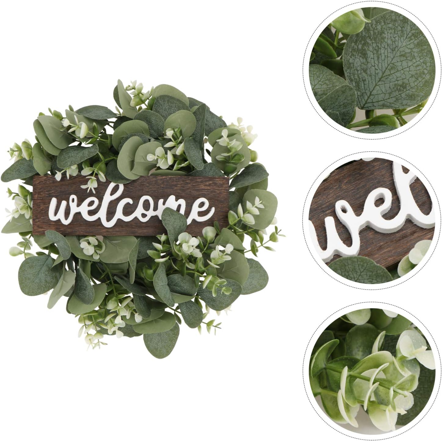 Spring Summer Garland Welcome Sign Artificial Eucalyptus Wreath Rustic Front Door Sign for Farmhouse Porch Front Door Decorations Welcome Eucalyptus Wreath