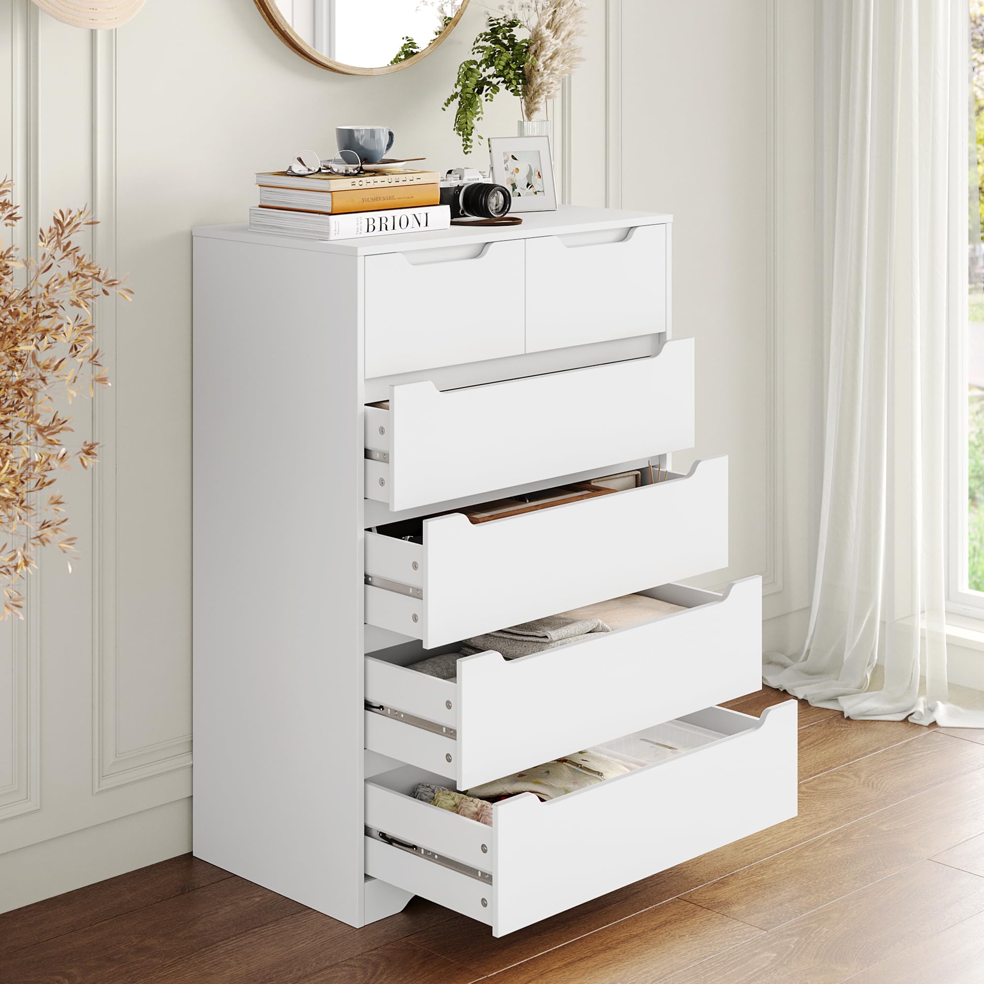 HOMCOM Commode 5 Tiroirs Meuble De Rangement Chambre Design Scandinave En Bois 99 X 39 X 101 Cm Blanc Aspect Chêne Clair
