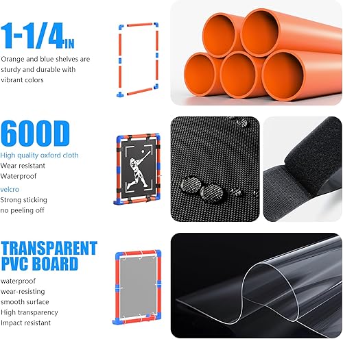 Miniatura 5 de Baseball Strike Zone Target - Objetivos intercambiables transparentes o de tela, marco de PVC resistente, soporte de trípode ajustable, ideal para