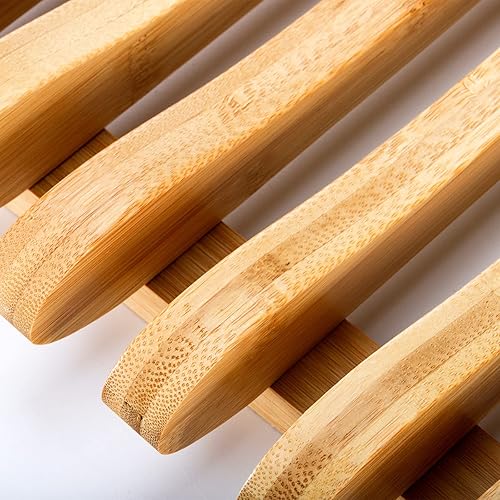 Miniatura 9 de Frcctre Escurridor de platos de bambú, 10 ranuras, soporte de placa de gabinete de bambú, escurridor de platos, estante de platos de madera, soporte