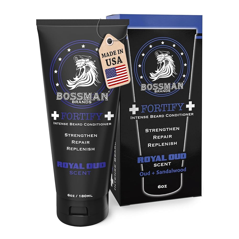 Bossman Fortify Intense Beard Conditioner for Men (Royal Oud Scent) - Moisturizes, Replenishes & Protects with Natural Ingredients - Thicker Formula, Made in USA