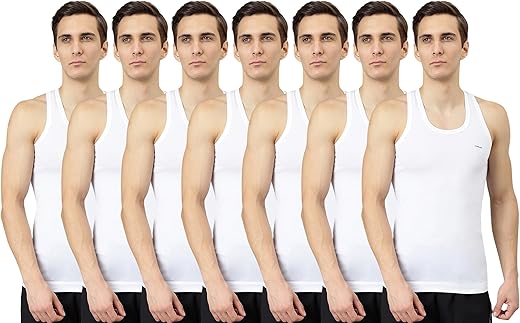 DOLLAR BIGBOSS Men’s White Pack of 7 Fine RN Vest