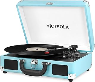 Victrola Journey Portable Record Player – Suitcase 5.0 Bluetooth turntable with 3-Speeds, Built-in Stereo Speakers, 3.5mm Aux-in Jack, Turquoise (VSC-550BT)