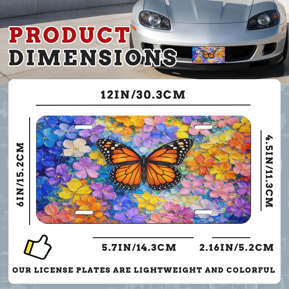 Butterfly Front License Plate Floral Garden Bloom Car Decorative License Plates Aluminum Metal Decor Accessory Novelty Vanity Tag Cover with 4 Holes for Men Women 6" X 12" image 2