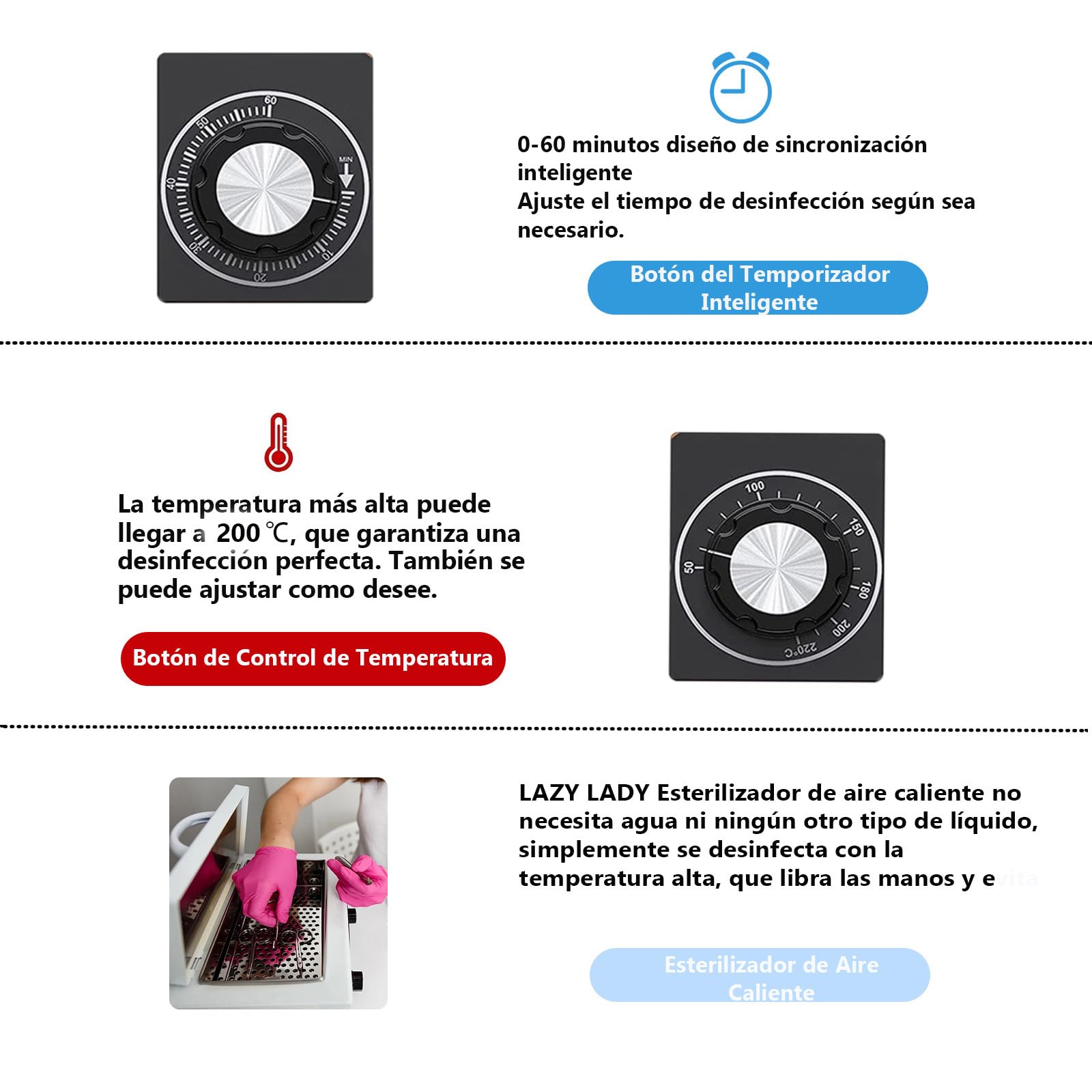 Lazy lady esterilizador manicura de alta temperatura，esterilizador profesional de aire caliente, desinfectante para utensilios de manicura, esterilizador para herramientas de uñas, dental