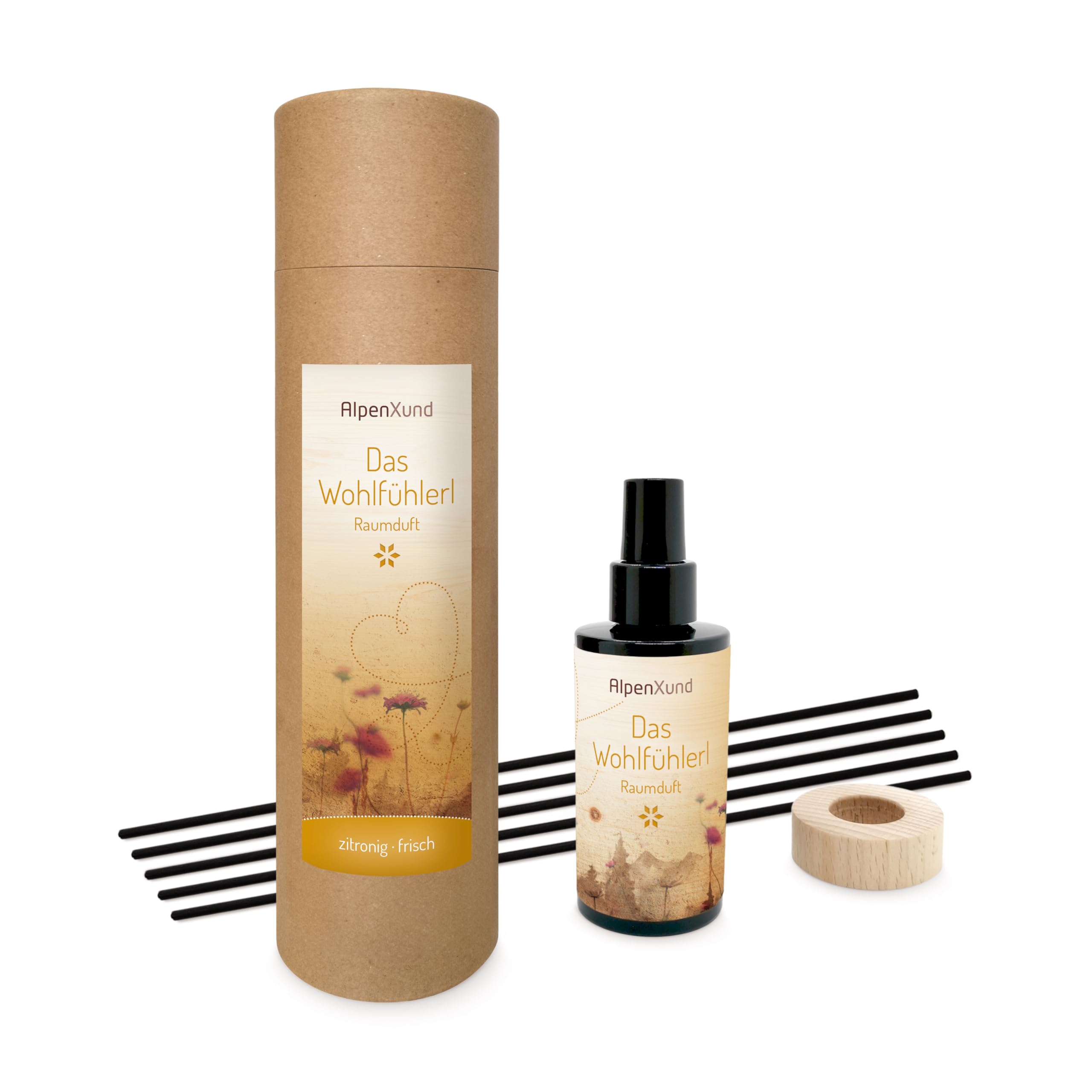 Raumduft Diffuserl Wohlfühlerl 100 ml I Natürliche Raumbeduftung I Raumduft Nachfüllung ätherisch I Diffuser Holz Design I Duftöl 100% naturrein I Ideal für jeden Raum