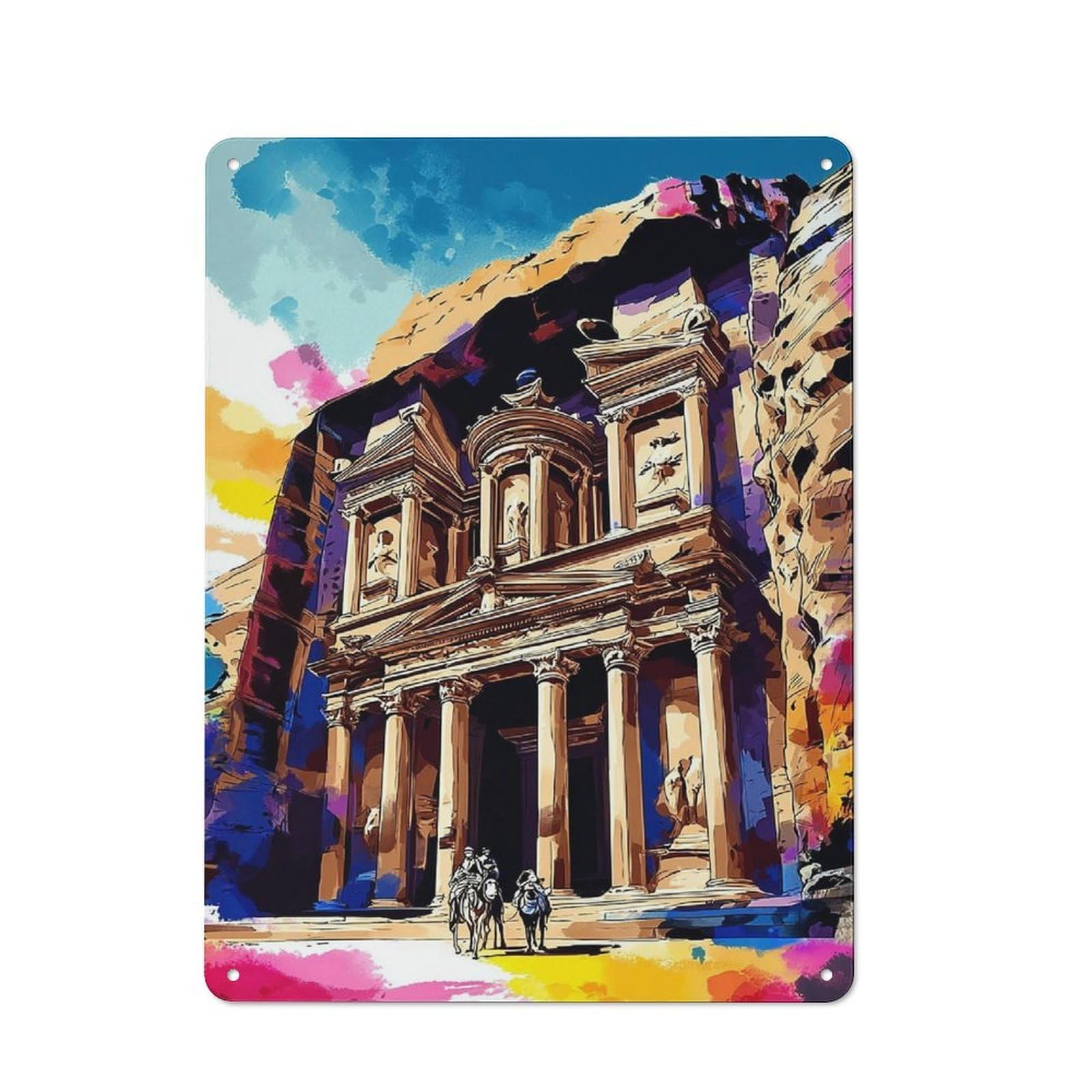 Junmoney Colorful Painting Of Ancient Ruins Classic Metal Plaque 40X30cm Featuring Bistro Wall Plaque For Kitchen, Cafe, Pantry Or Dining Room