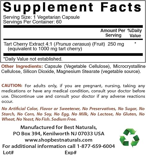 Extracto de cereza agria 1000 mg y curcumina de cúrcuma 1500 mg/porción con bioperina