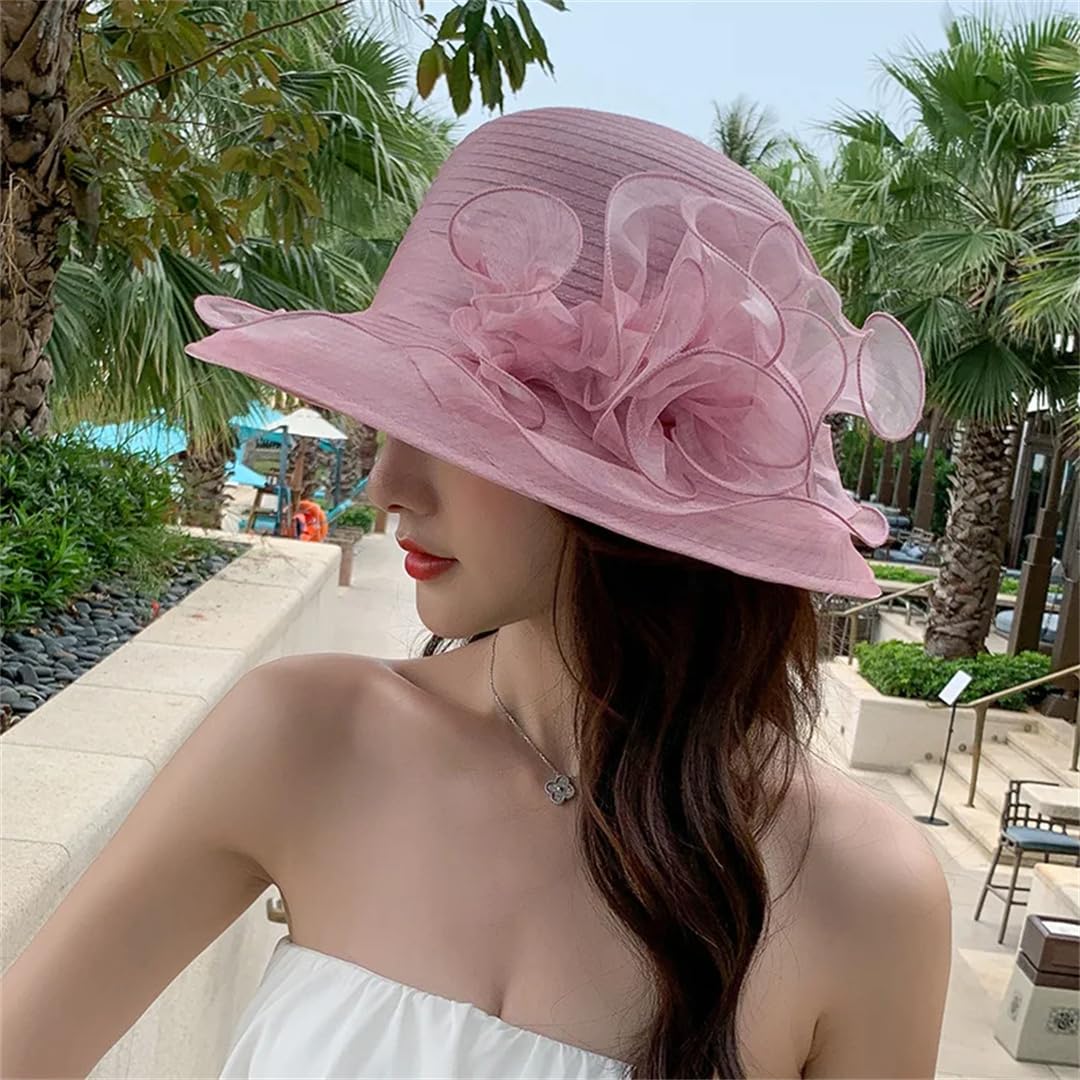 Yeuyyben Cappello da donna estivo a tesa larga per donne elegante fiore organza cappelli da sole cappelli da festa di nozze cappelli