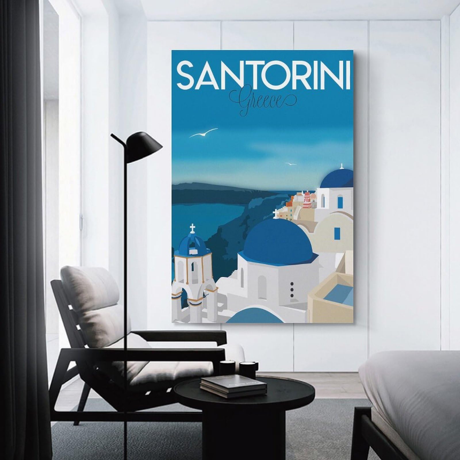 Junmoney Santorini Greece (2) Decorative Wall Artwork 24x36inch(60x90cm), for Living Room, Bedroom, Office Or Hallway, Decorative Artwork with Broad Appeal