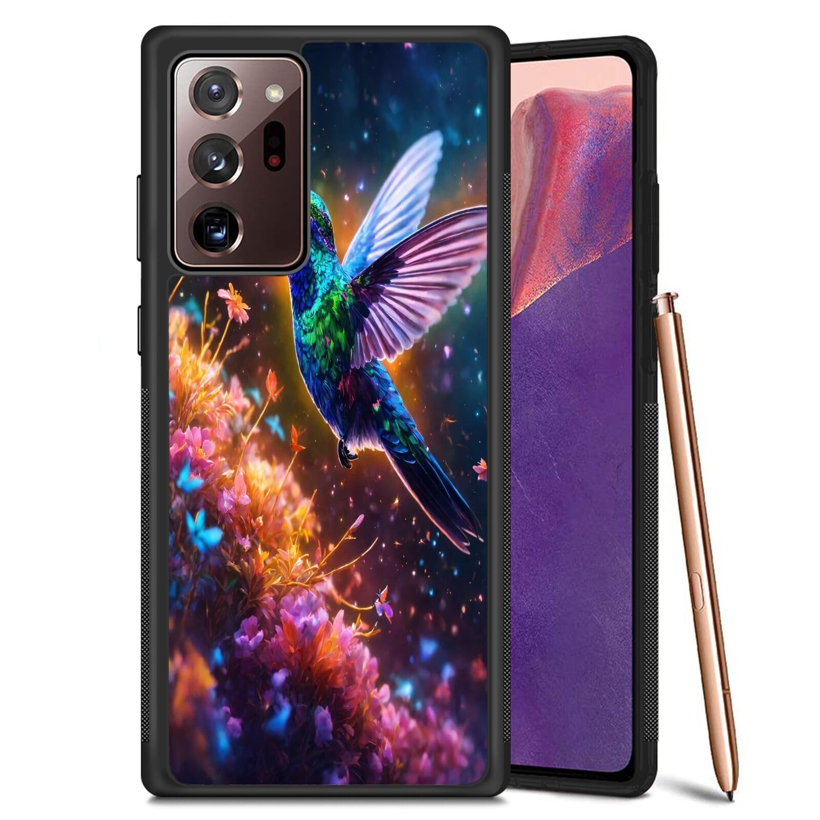 Phone Case for Samsung Galaxy Note 20 5G Note 20 Ultra 5G Note 10 Note 10+ Note 8 Note 9 with Hummingbird Art-dj-Art cc41 Black Slim Rubber Frame