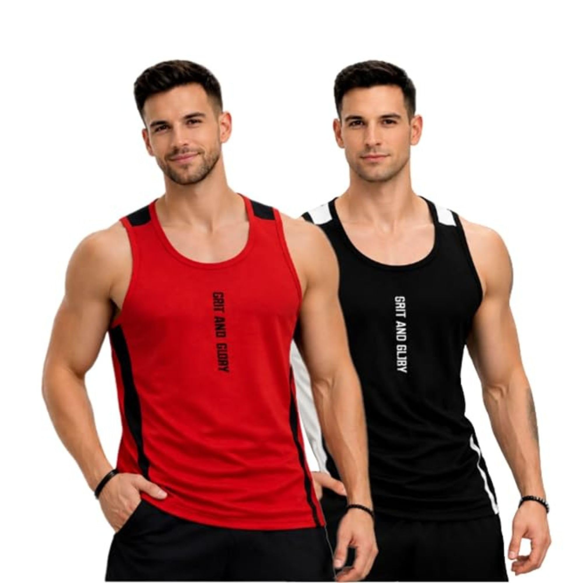 Men's Polyester Sleeveless Gym Vest Soft Breathable Tank Top for Mans Workout Running Training (Red-Black-2XL)-picture-16