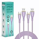 Philco USB to USB C Cable, 20W Type C Fast Charging, Soft-Touch Silicone Cord, Durable, Tangle-Free Power Cable for MacBook, iPhone 16, iPad, Samsung, Android & More 4FT. (2PK.,Purple)