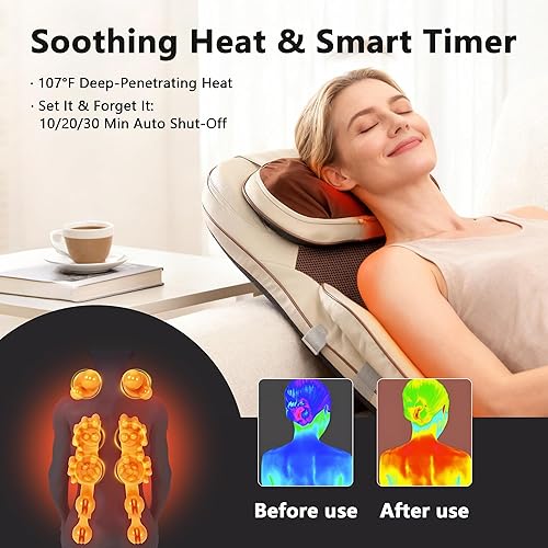 Miniatura 3 de Bz&Rl Shiatsu Masajeador de cuello y espalda para silla, masaje de tejido profundo para cuello, espalda, hombro, pierna, alivio del dolor muscular y