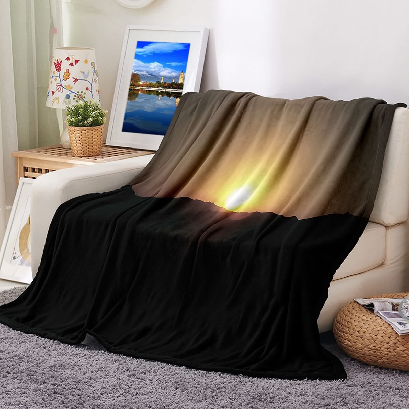 Couverture pour canapé KnSam lit de chambre plaid flannel coucher de soleil