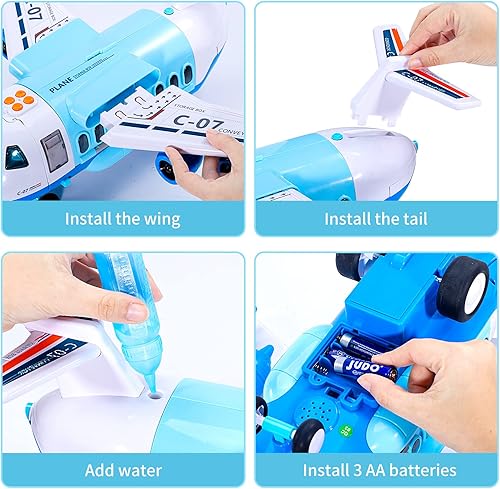 Miniatura 4 de IHAHA Juguetes para niños de 2 3 4 5 y 6 años juguete de avión con humo luz y sonido juguete de avión de carga grande de 16 pulgadas con 6 camiones