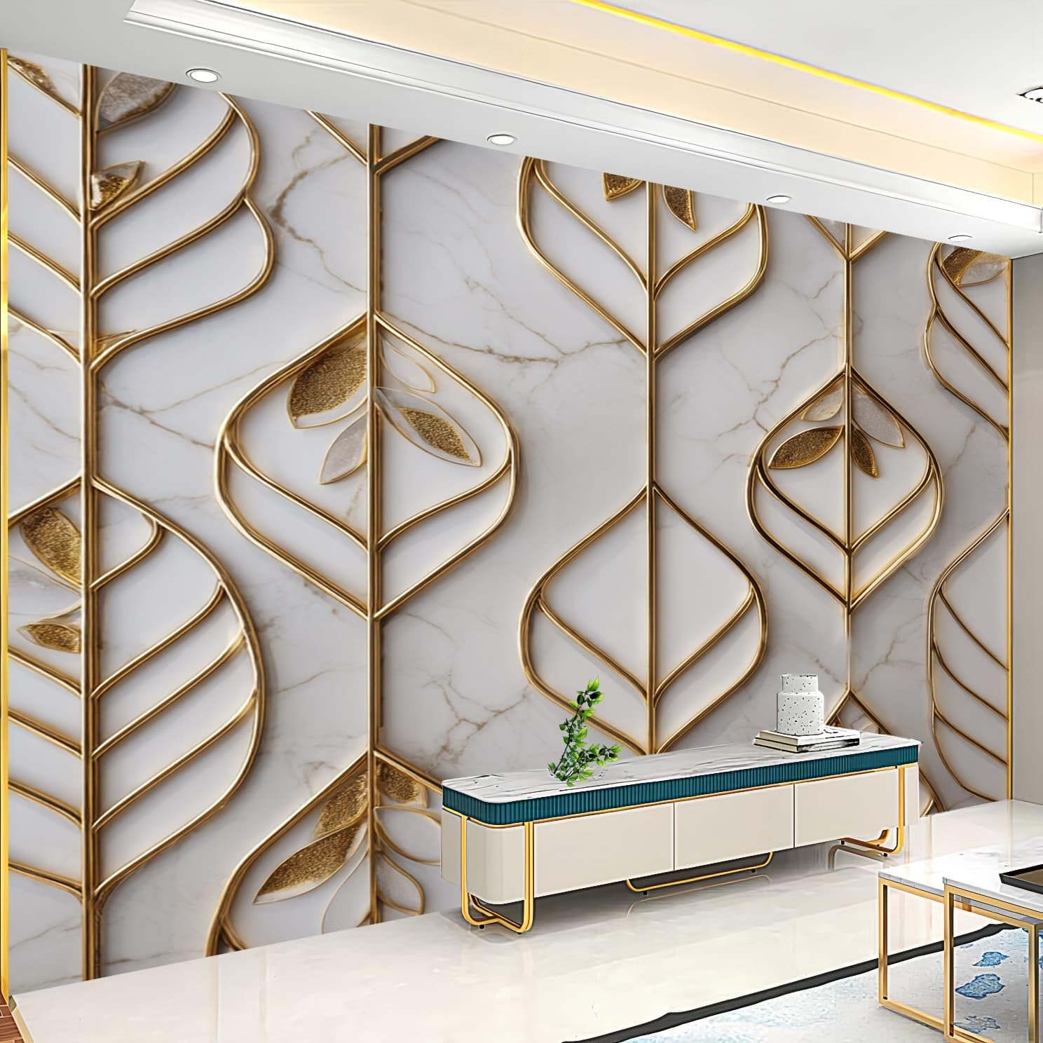 Fototapeta 3D HD Printin szer. 350 x wys. 256 cm, złote linie przeciwporostowe włókniny fototapeta naklejki luksusowe geometryczne marmur duży mural tapeta do sypialni na sofę tło telewizora ściana