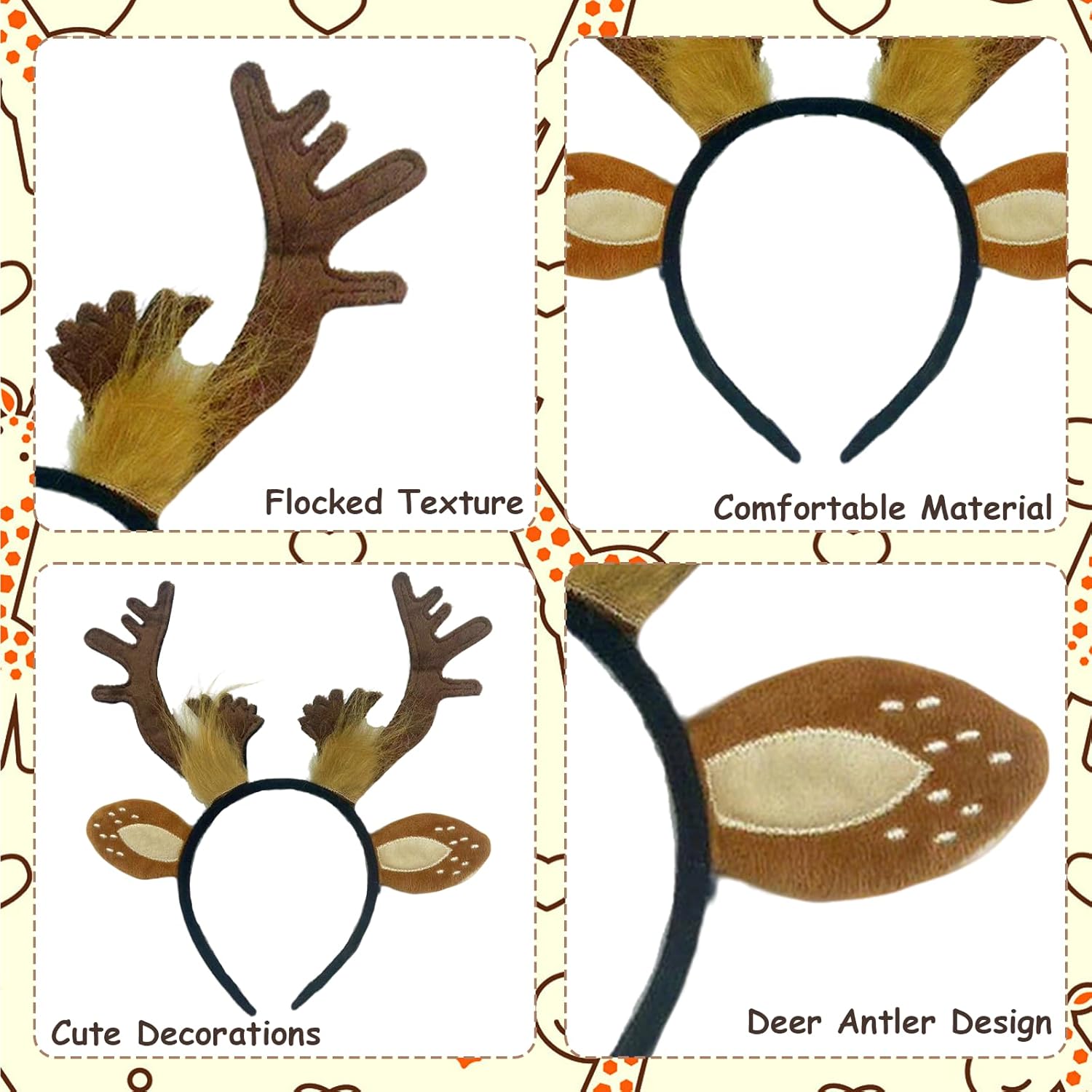 Reindeer Antlers Headband for Girls/Boy World Book Day, Include Adjustable Deer Ears Antlers Headband, Bow Tie, Dear Face Sticker Halloween Holiday Christmas Party Cosplay Family Photos Kids Costume