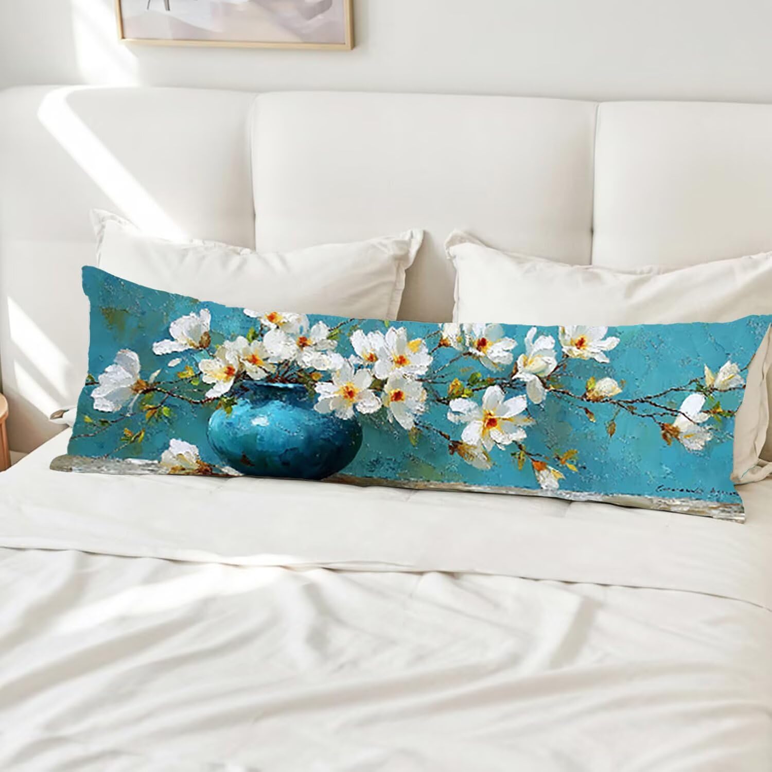 Poszewki na poduszki, bardzo długa poduszka do ciała 60 x 180 cm, wiosenne kwiaty wazon boczna poduszka do spania dla dorosłych, podparcie pleców i nóg, aksamitna poszewka, poduszka do ciała d-136