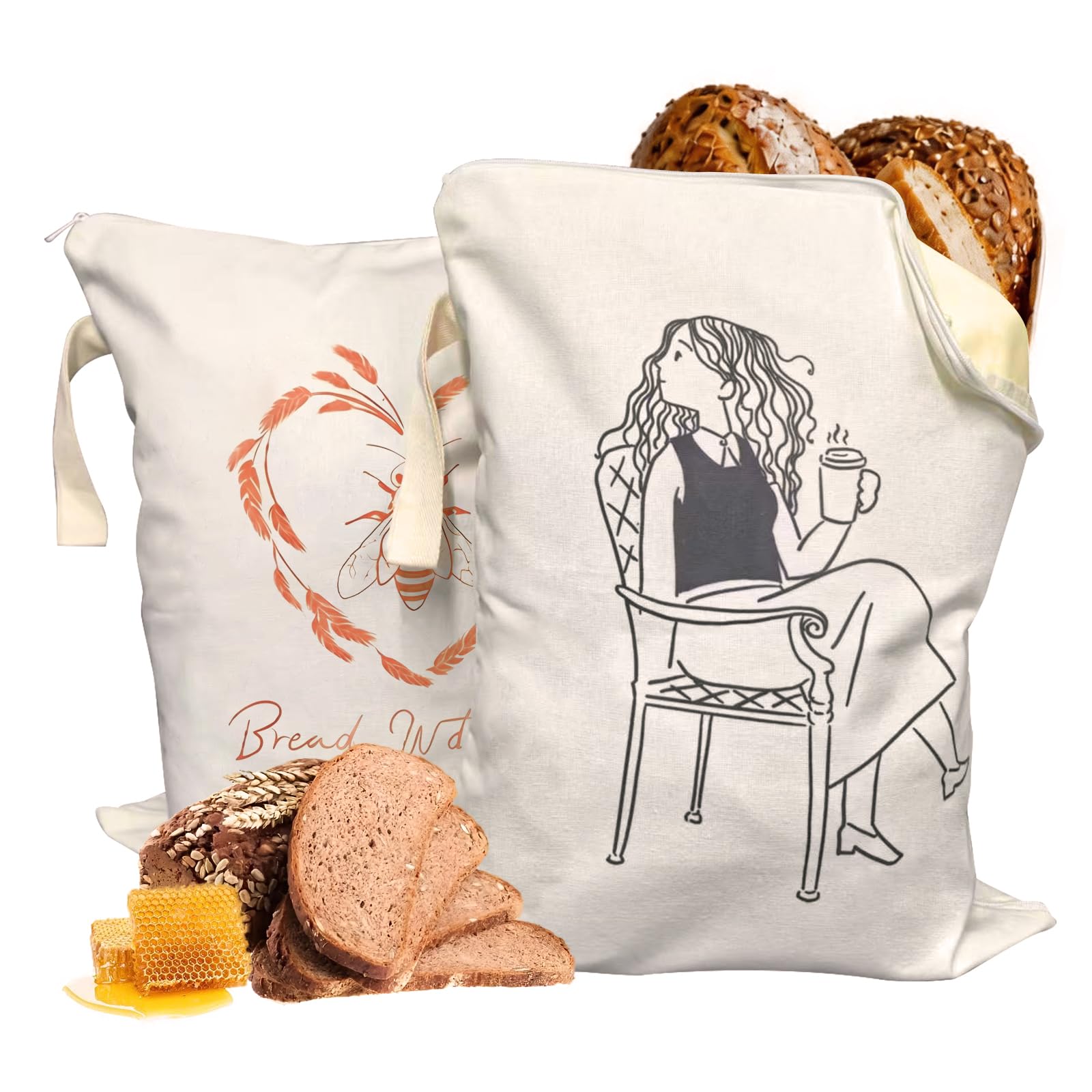 Brotbeutel, 2 43,2 * 33 wiederverwendbare Bienenwachs-Brotbeutel für Brot, Obst und Gemüse und andere Biobaumwolle-Lebensmittel-Lagerbeutel, um frisch zu bleiben