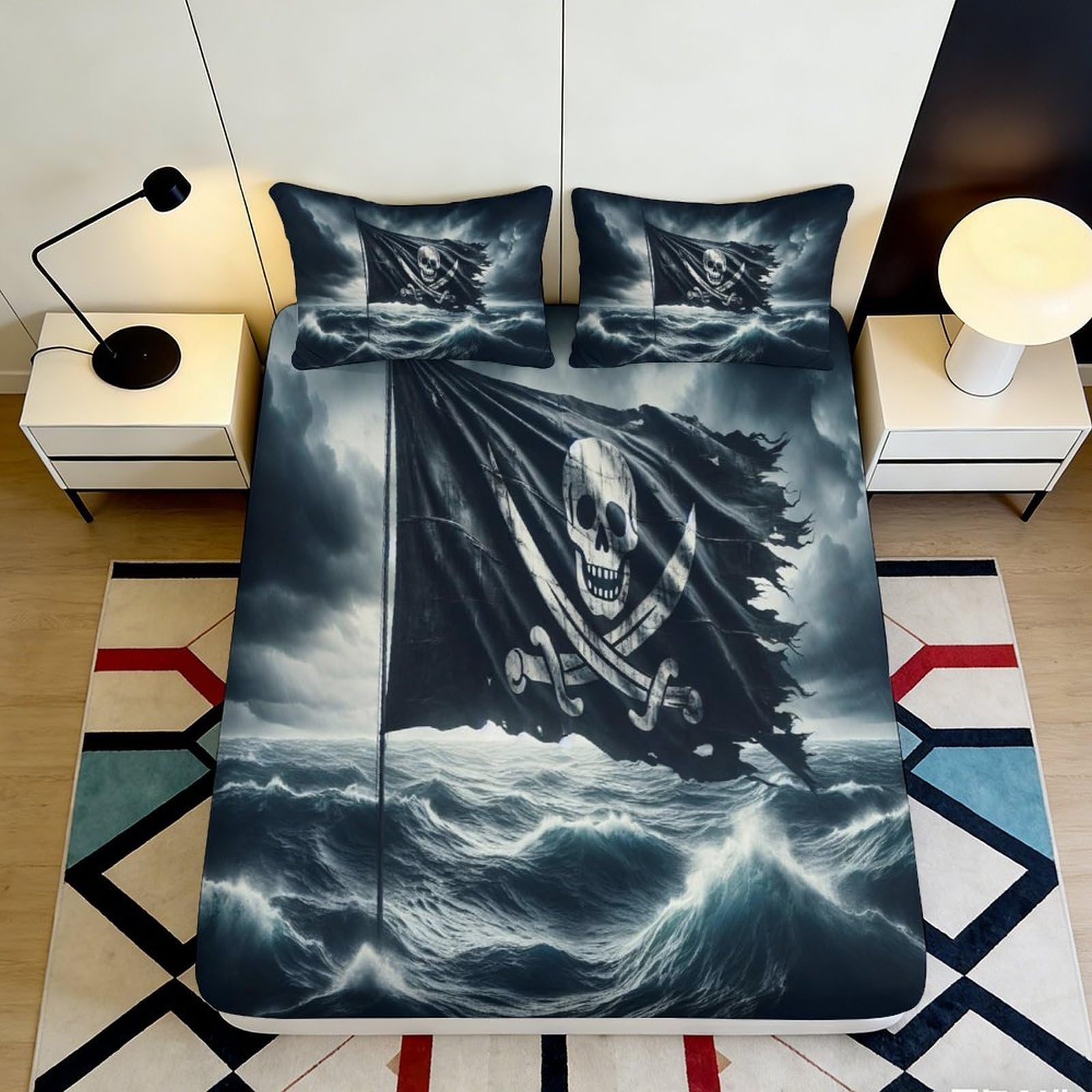 3D Printed Geometric Fitted Sheet Microfiber Deep Pocket for Bedroom Non-Slip Geometric Mattress Fitted Cover Washable 200x200x25cm