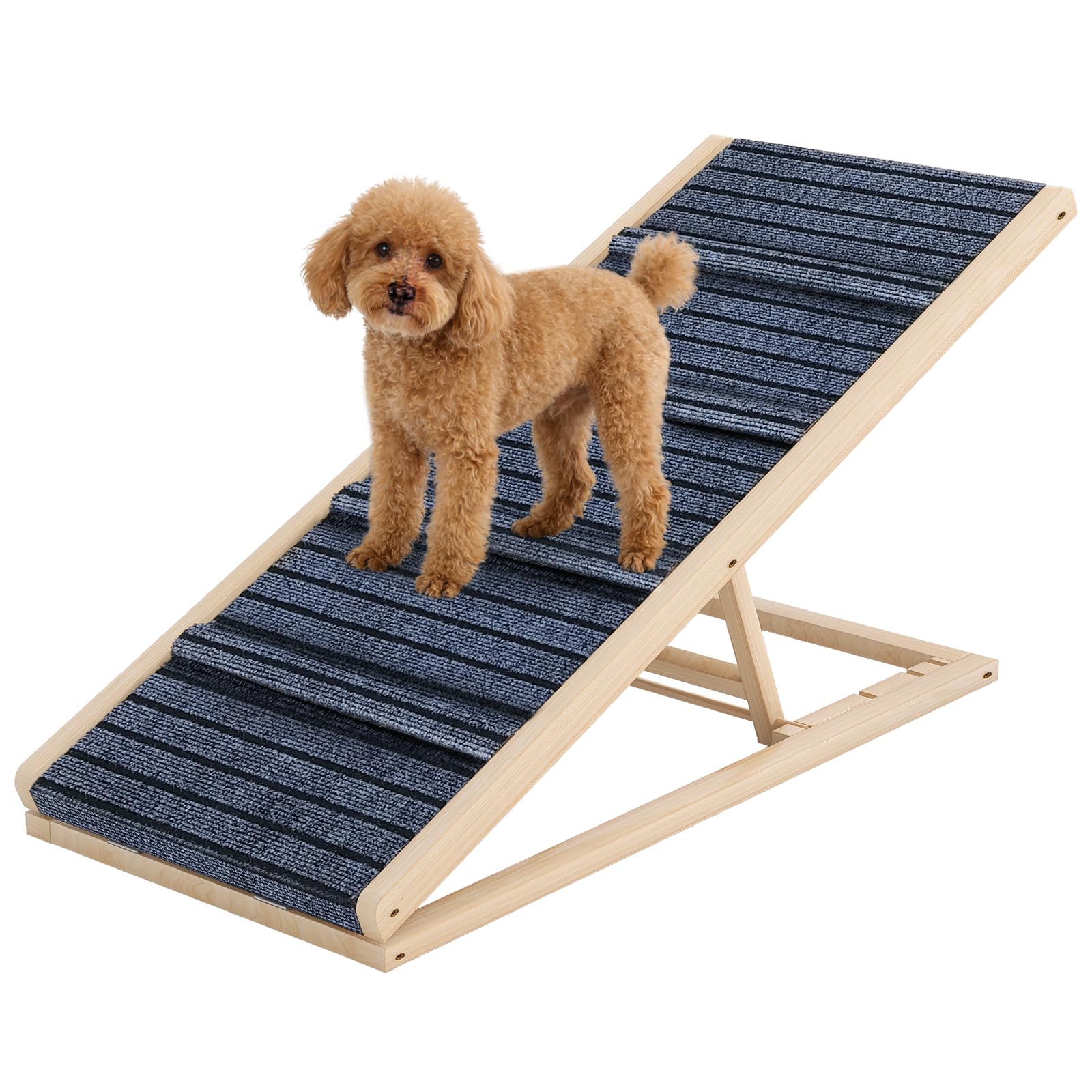 adjustable wooden dog ramp for small & medium dogs, 39.4" long x 15.8" wide portable pet ramp for bed, couch, sofa & car, anti-slip carpet, lightweight foldable indoor outdoor travel dog ramp
