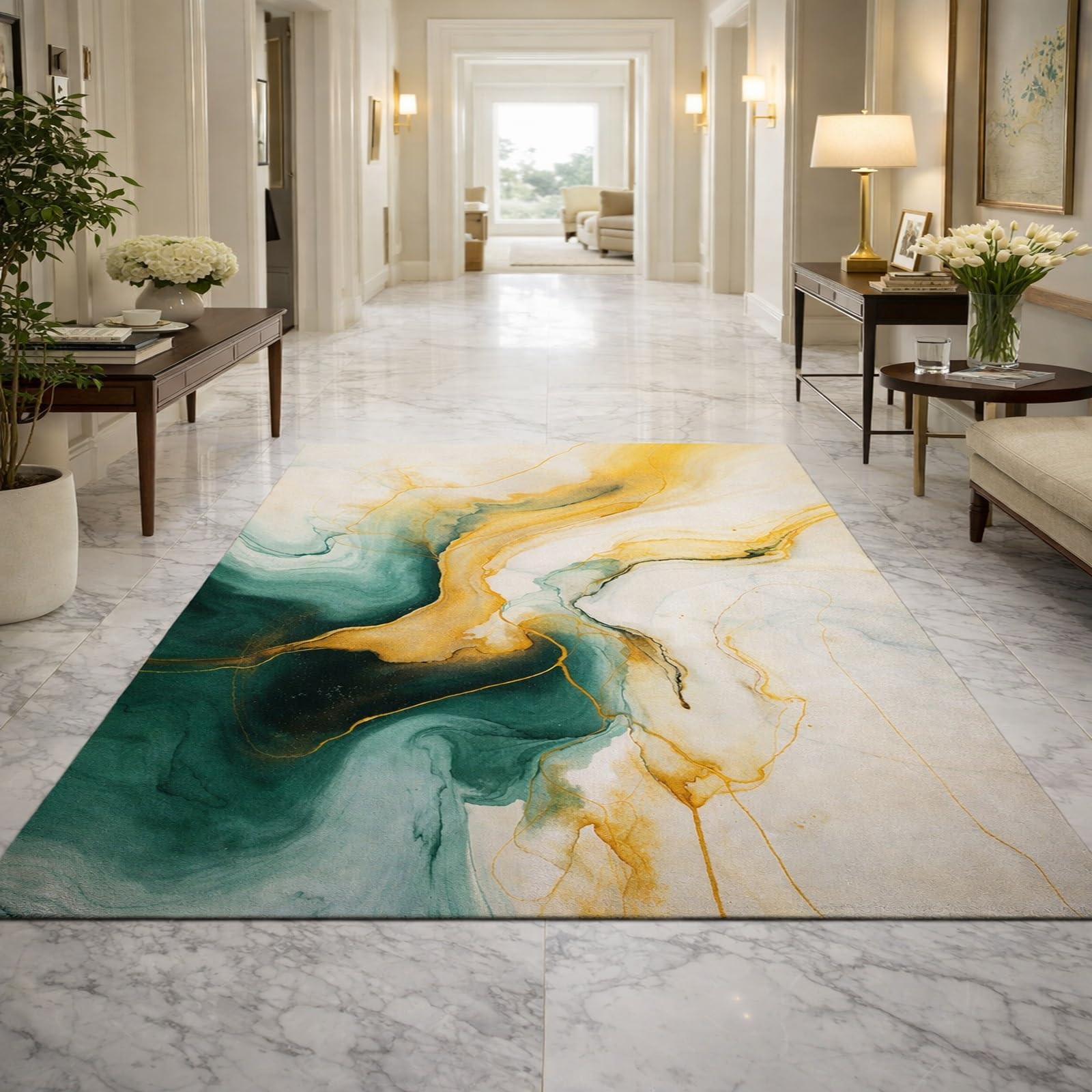 Tapis de table basse vert et jaune ideal pour une aesthetic room chaleureuse