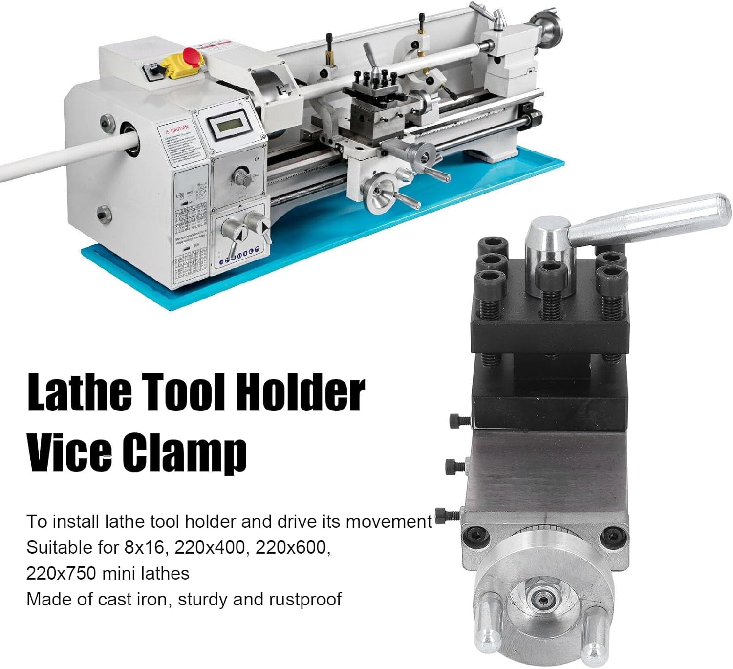 Mini Lathe Tool Holder, Metal Lathe Cross Slide and Tool Post Compound Lathe Parts, 60x60mm Square Slide Compound Tool Vice Clamp for MX 210 WM 210 8x16 220x400 220x600 220x750