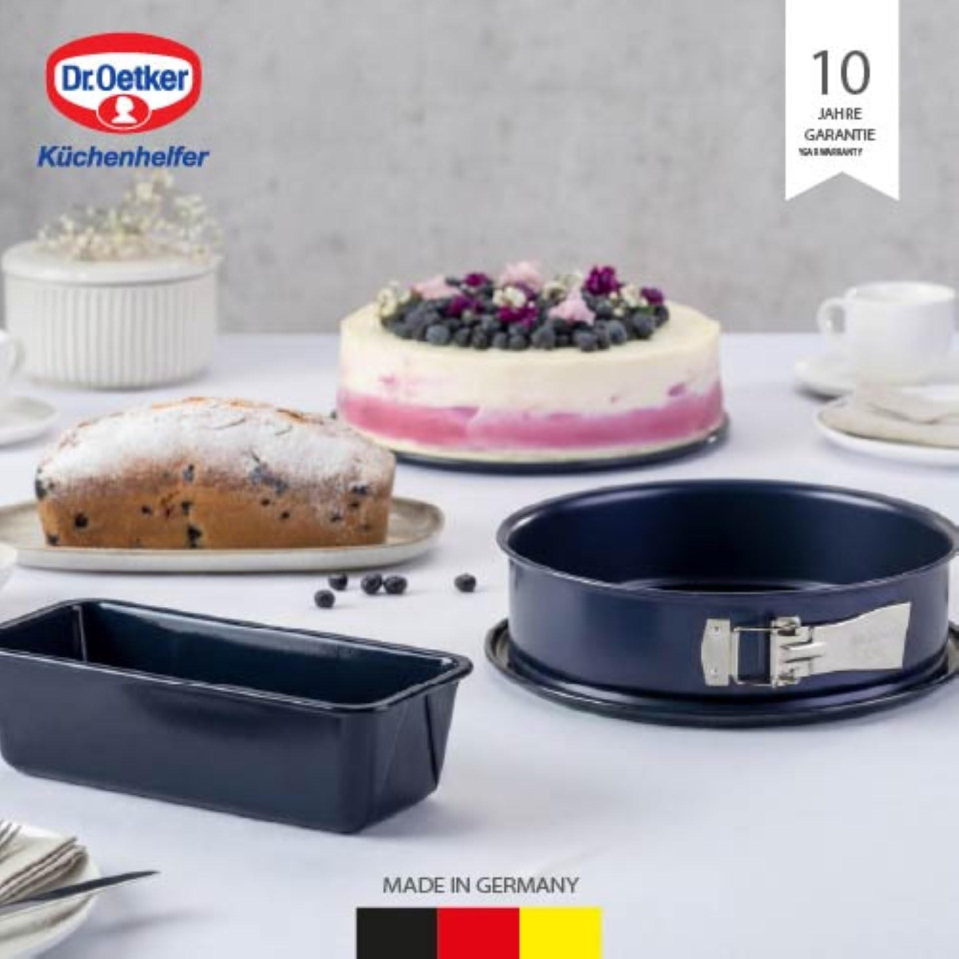 Dr. Oetker Back-Liebe Emaille-Set, 2-teilig – Springform und Kastenform aus Emaille, hitzebeständig bis 400 °C, schnitt- und kratzfest, 10 Jahre Herstellergarantie