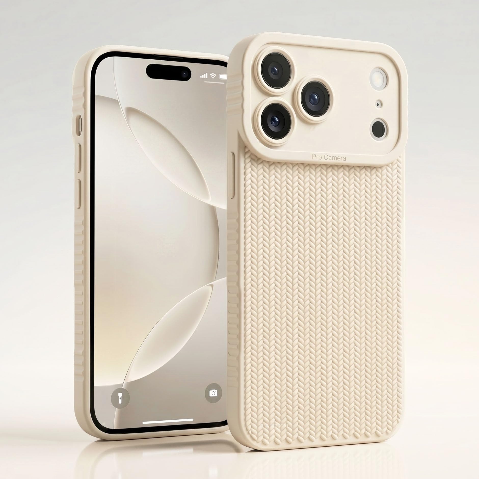 amazon basics Luxury 3D Knitted Texture Soft Silicone Back Cover for iPhone 17 Pro | Slim Fit Shockproof Case with Camera Protection & Non-Slip Grip - Cream-image-4
