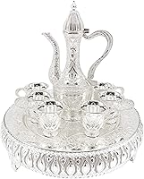 Vista 7 de Juego de taza de café turco y tetera que incluye tetera, bandeja de té, 6 tazas de metal, juego de servicio de té para decoración de mesa de té
