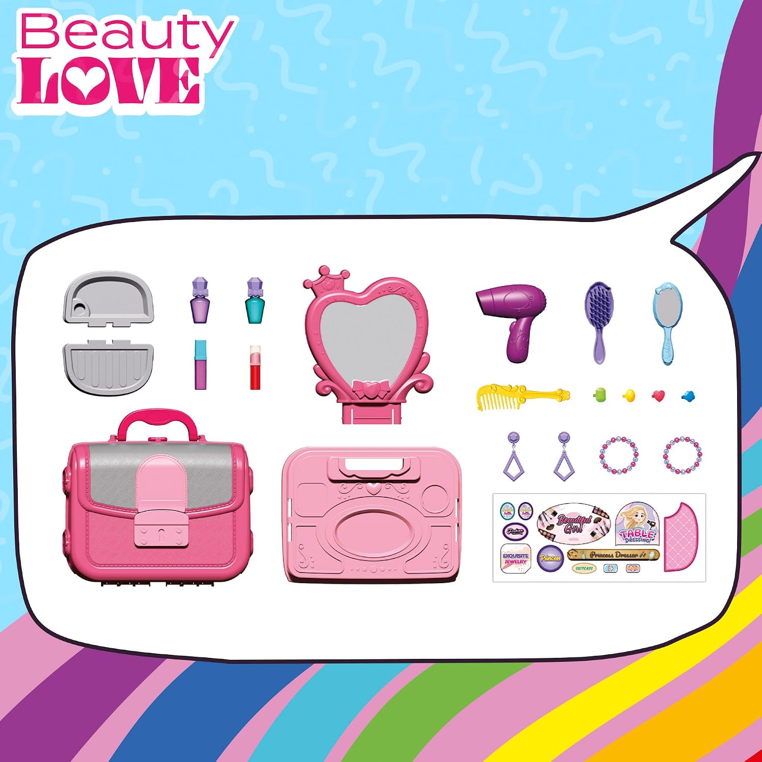 COLORBABY My Home 3-in-1 Dressing Table, Children's Suitcase with Mirror, Pink Shades, Beauty Accessories, Dimensions 27 x 10 x 23 cm, Replica Set, Gifts for Girls 3 Years (39555)