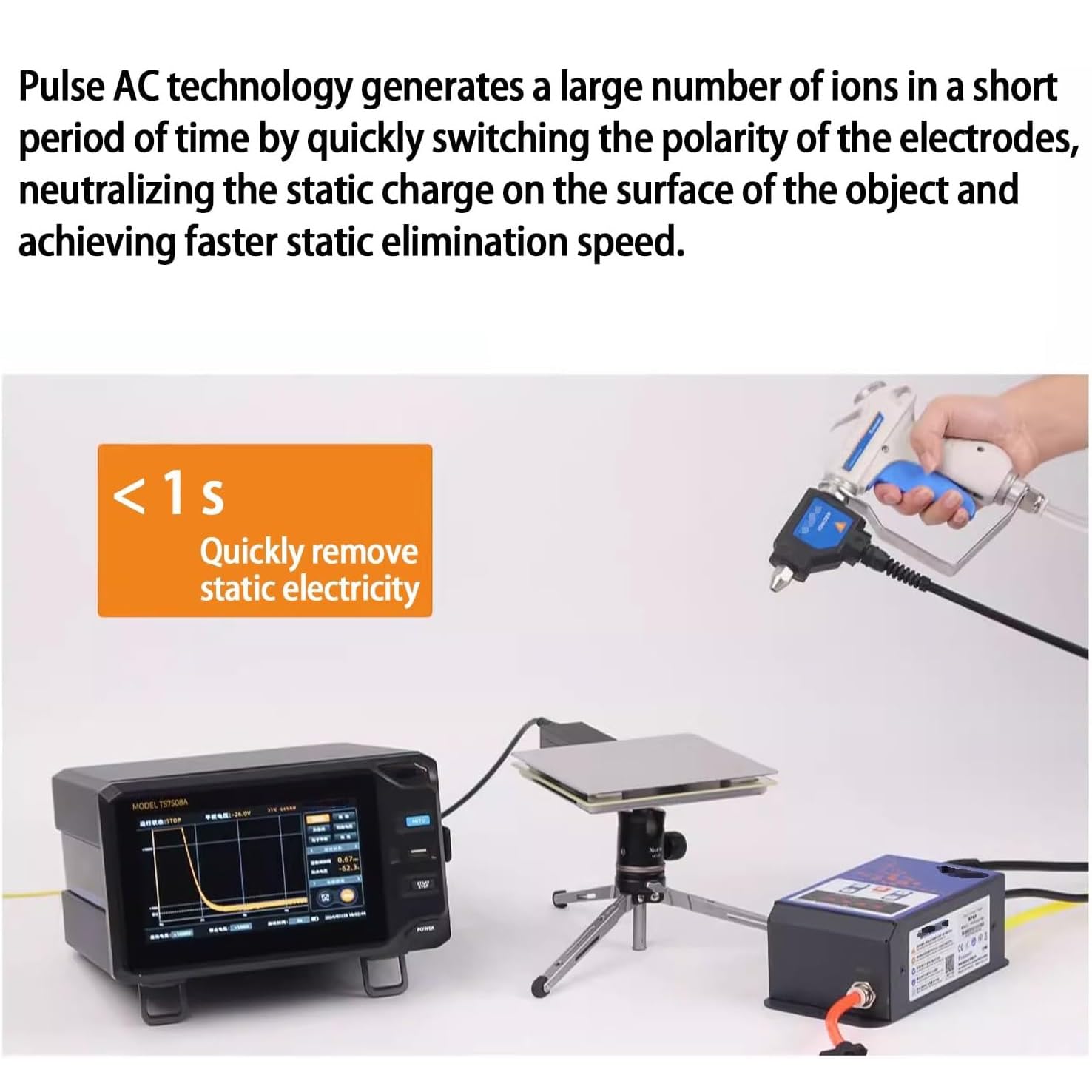 Pistola de aire ionizante, ionizador antiestático, eliminación estática, pistola de aire antiestática con fuente de alimentación de 6 KV, velocidad de desactivación ≤1.0S, para eliminaciones