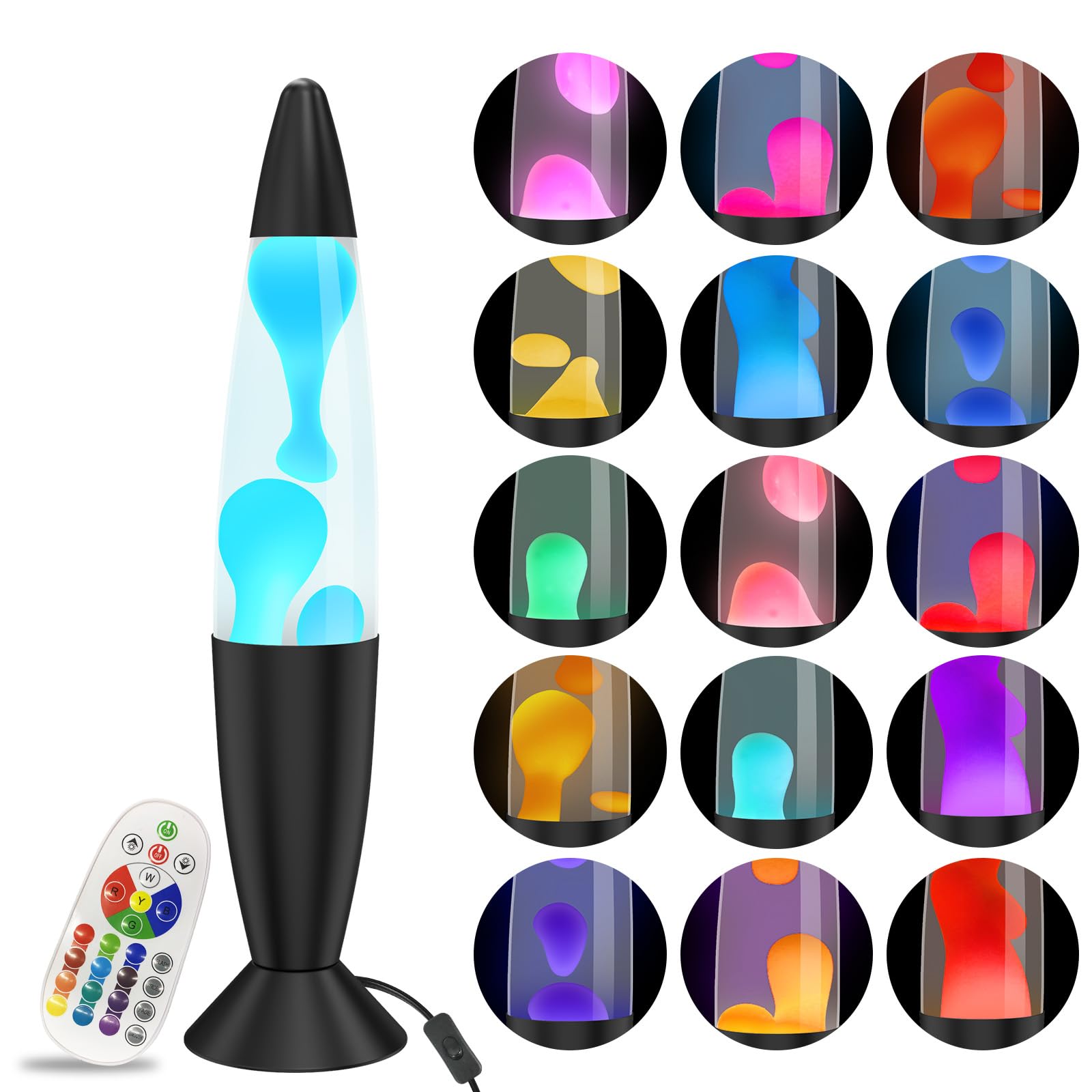 Lámparas de Lave LED 34cm Lámpara de Lave que Cambia de Color Líquido Blanco y Cera Blanca Casco negro Retro Astro Lámpara para Decoración del Hogar Hermosa Luz Regalo para Navidad